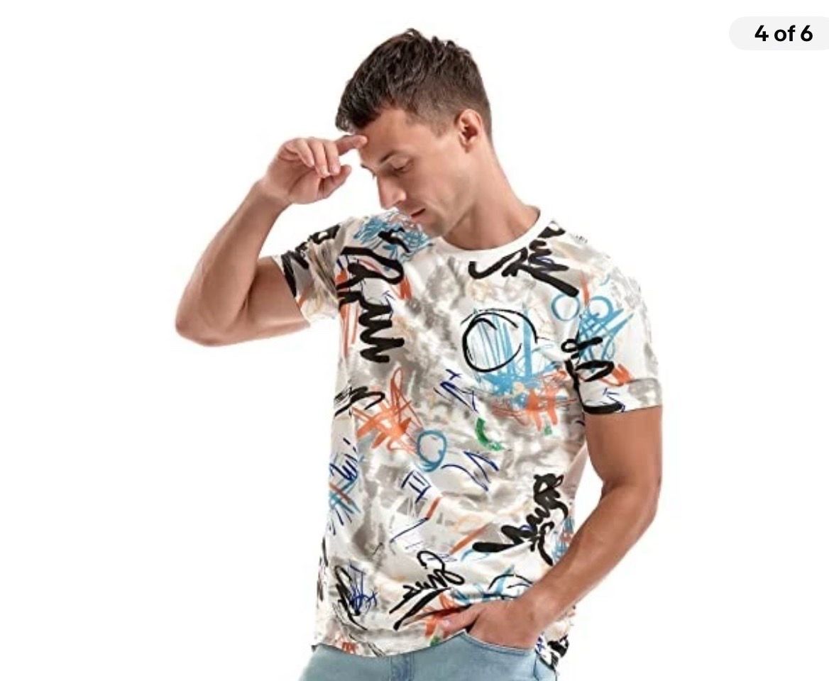 Mens Hipster Hip Hop Short Sleeve Print T-Shirt Shirts Men Large White