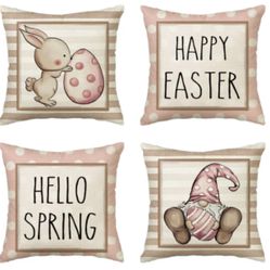 Happy Easter Happy Spring Set of 4 Pillow Covers 