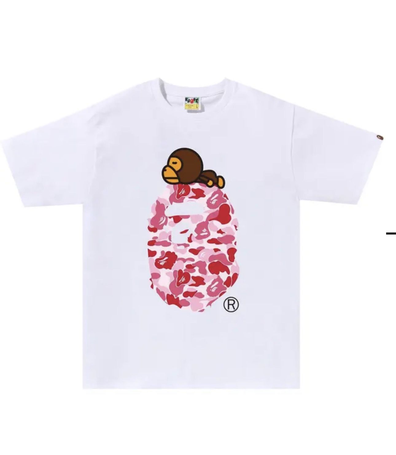 BAPE ABC camp Milo on big ape tee white/pink