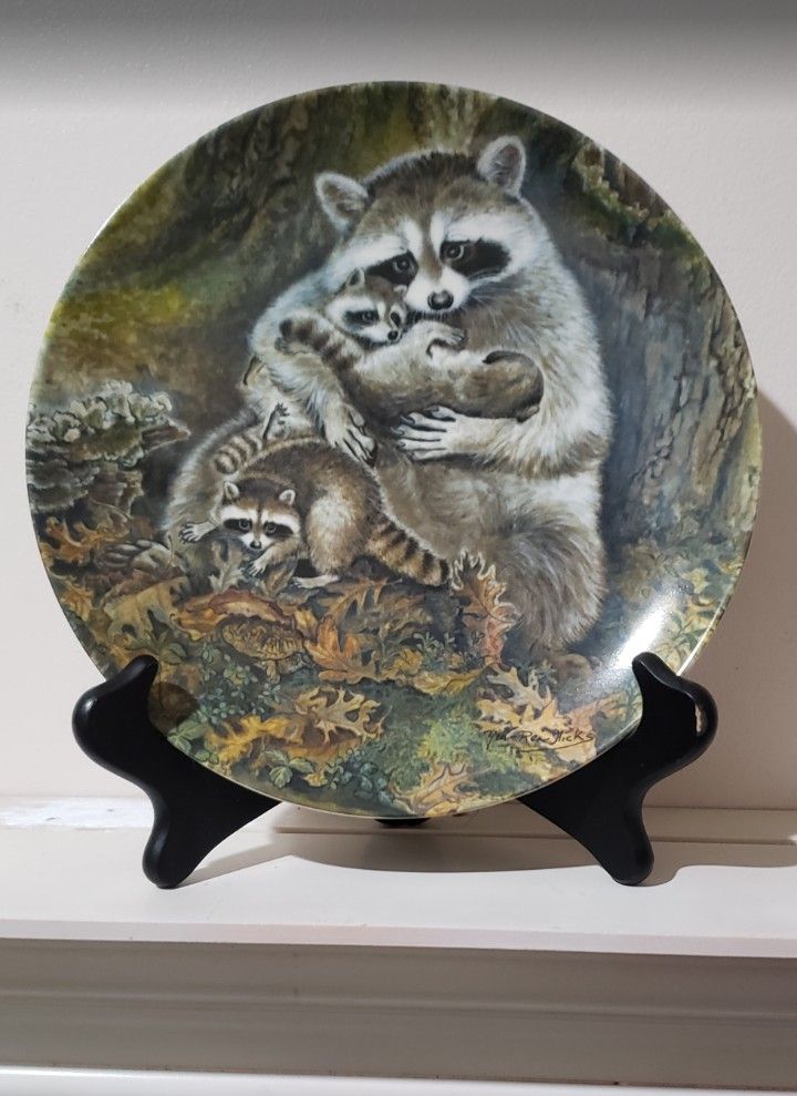 A Protective Embrace, Collectible Plate, Raccoons
