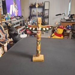 Vintage Late 20th Century Totem Pole Figurine,  Pacific Northwest Styling- Looks Like Carved Wood But I Believe It's Resin 9.25"H x 6"W