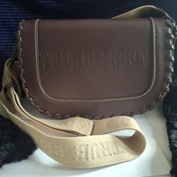 New True Religion Brown Leather Purse 