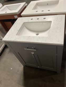 30” Grey Solid Wood Bathroom Vanity with Marble Top (V213)