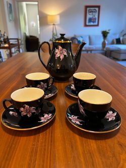 Vintage 1950s Palissy China Black Orchid Tea Set from England