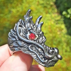 Dragon Head Ruby Red Eyes Steel Ring Size 10