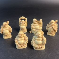 6 Vtg Resin Buddha Statues Figures Lot Laughing Luck Happy Feng Shui Wealth 2"
