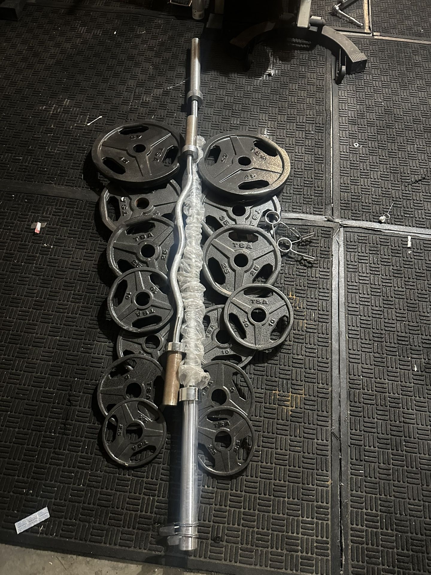 Olympic weights set plus 7ft bar plus curl bar firm price