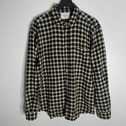Portuguese Flannel Vouga Cotton Plaid Button Down Shirt Mens XL Beige Black