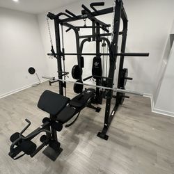 Vesta Fitness Smith Machine 1001 w/Bench Attachment | 230lb Bumpers Olympic Weights | 7ft Olympic Bar | Gym Equipment | FREE DELIVERY/INSTALL🚚 