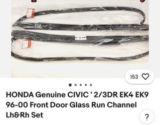 OEM Honda EK 96 To 99 Front Door Glass Run Channel Seals