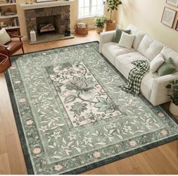 GarveeHome Provence 5x7 Area Rugs, Botanical Grove Sage Green Vintage Cottagecore Non-Slip Washable Rug