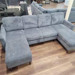 New Double Chaise Sectional In Dark Grey 