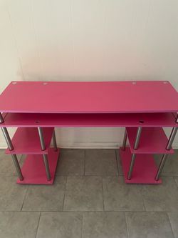 Pink Student Desk (No Tools Assembly) - Compact with Shelves