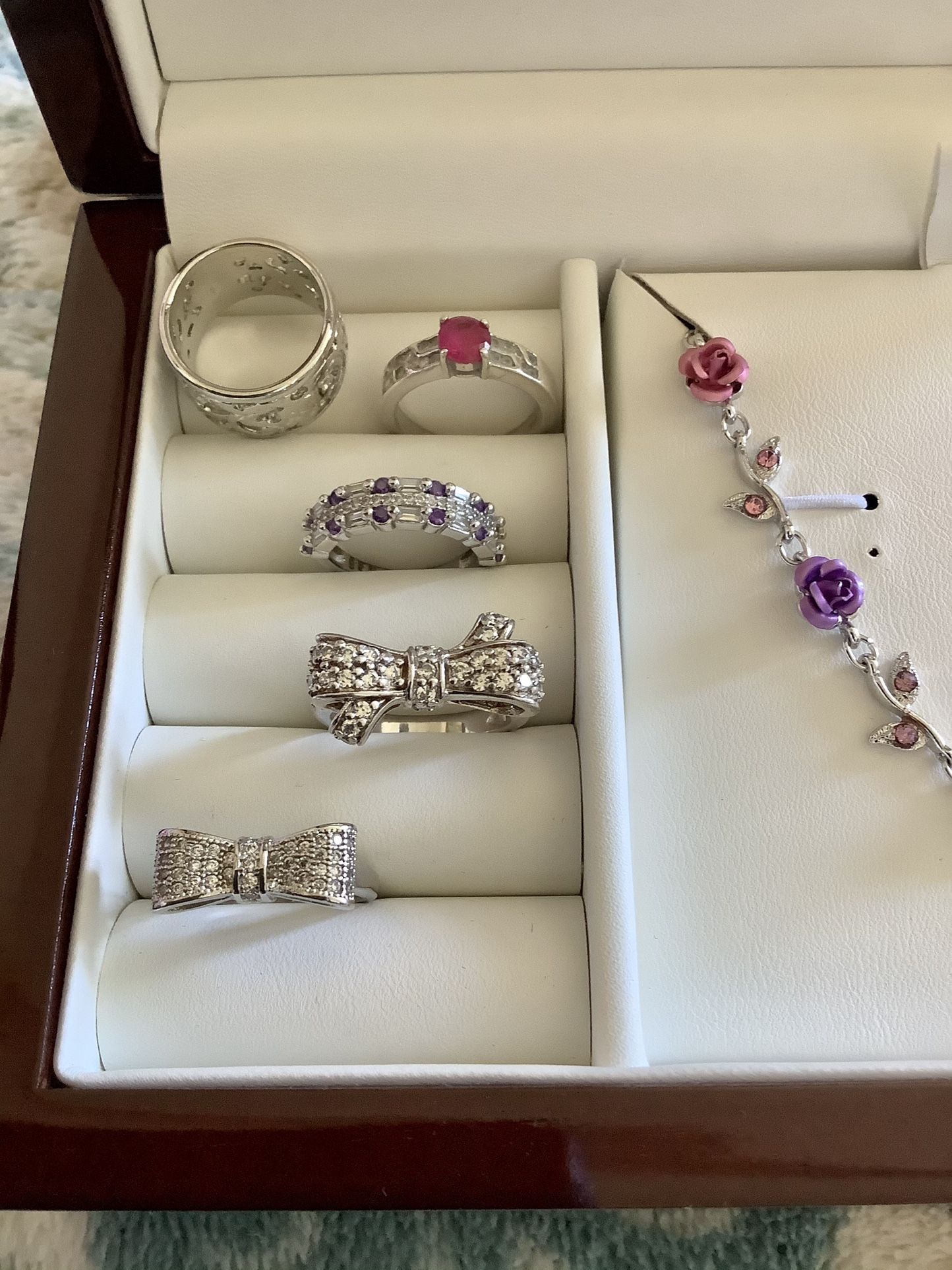 Sterling Silver Rings Chose the style You Love . Each for $25 / Classy Rose Necklace $25 / Men’s Bullova Watch On Sale For $50 ⌚️