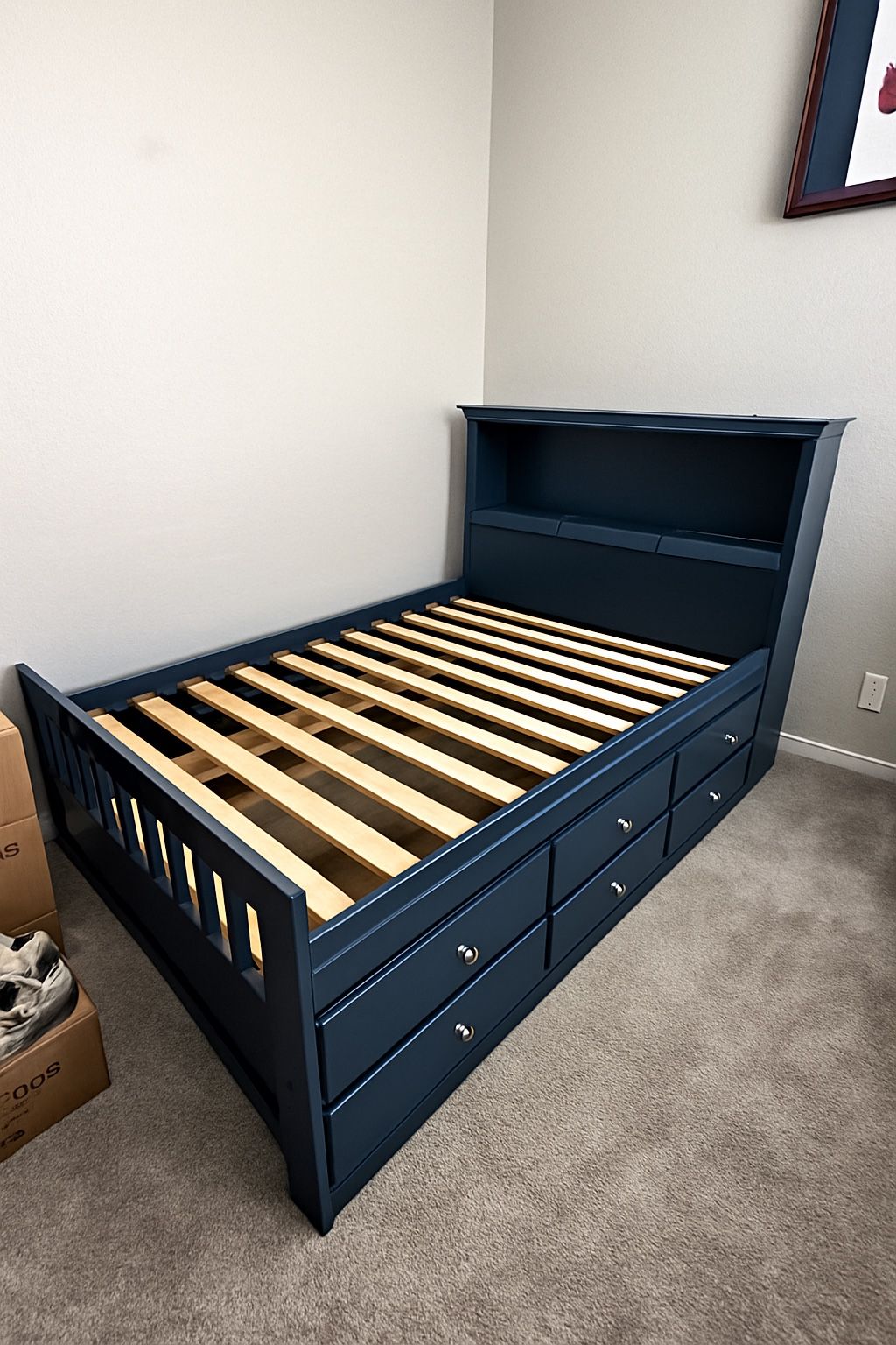 Full Size Navy Storage Bed – Solid Wood – Tons of Storage – $450 (OBO)