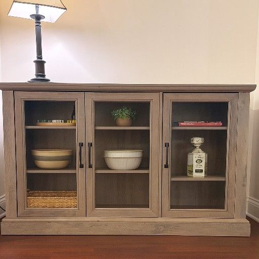 Gray-Wash Glass Door Buffet Cabinet