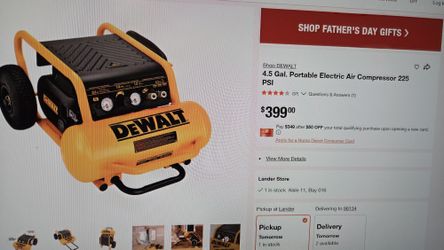 DeWalt 4.5 Gal Portable Elec. Air Compressor