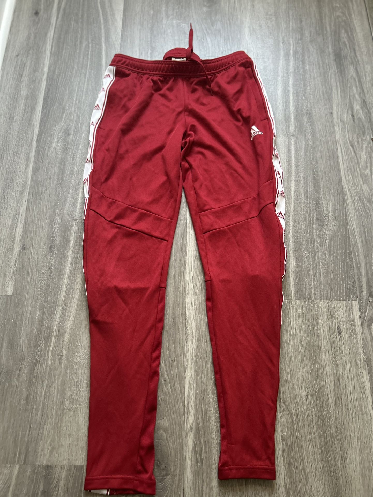 Adidas red and white track pants 