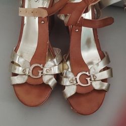 Guess Gold & Brown Wedge Heels Size 10.5