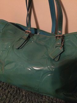 Large Coach Teal Patent Leather Signature Purse