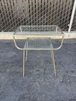 Gold Metal Glass-Top Side Table – $25