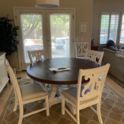 60”x60” Round Dark Wood Dining Table 
