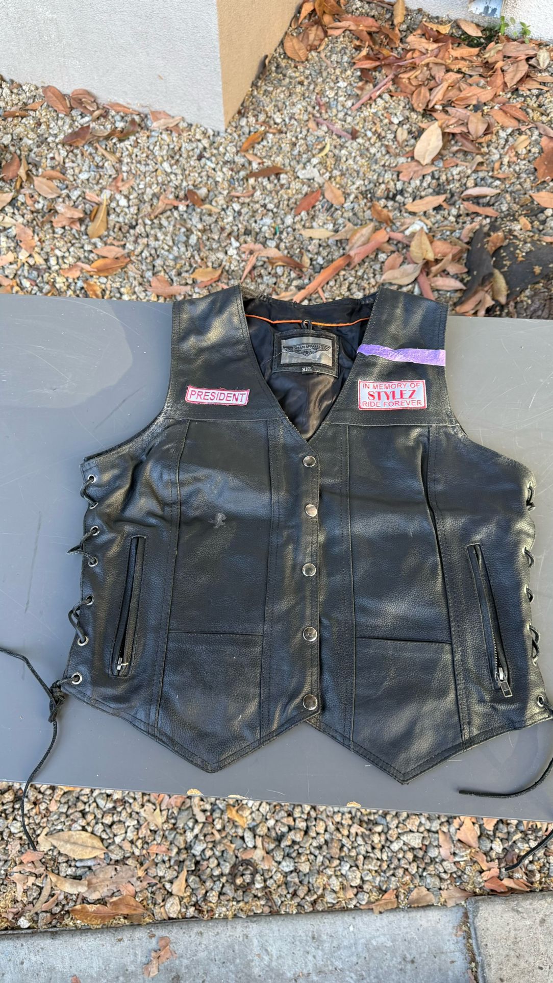 Women’s Leather Motorcycle Vests – Custom Patches – Size L