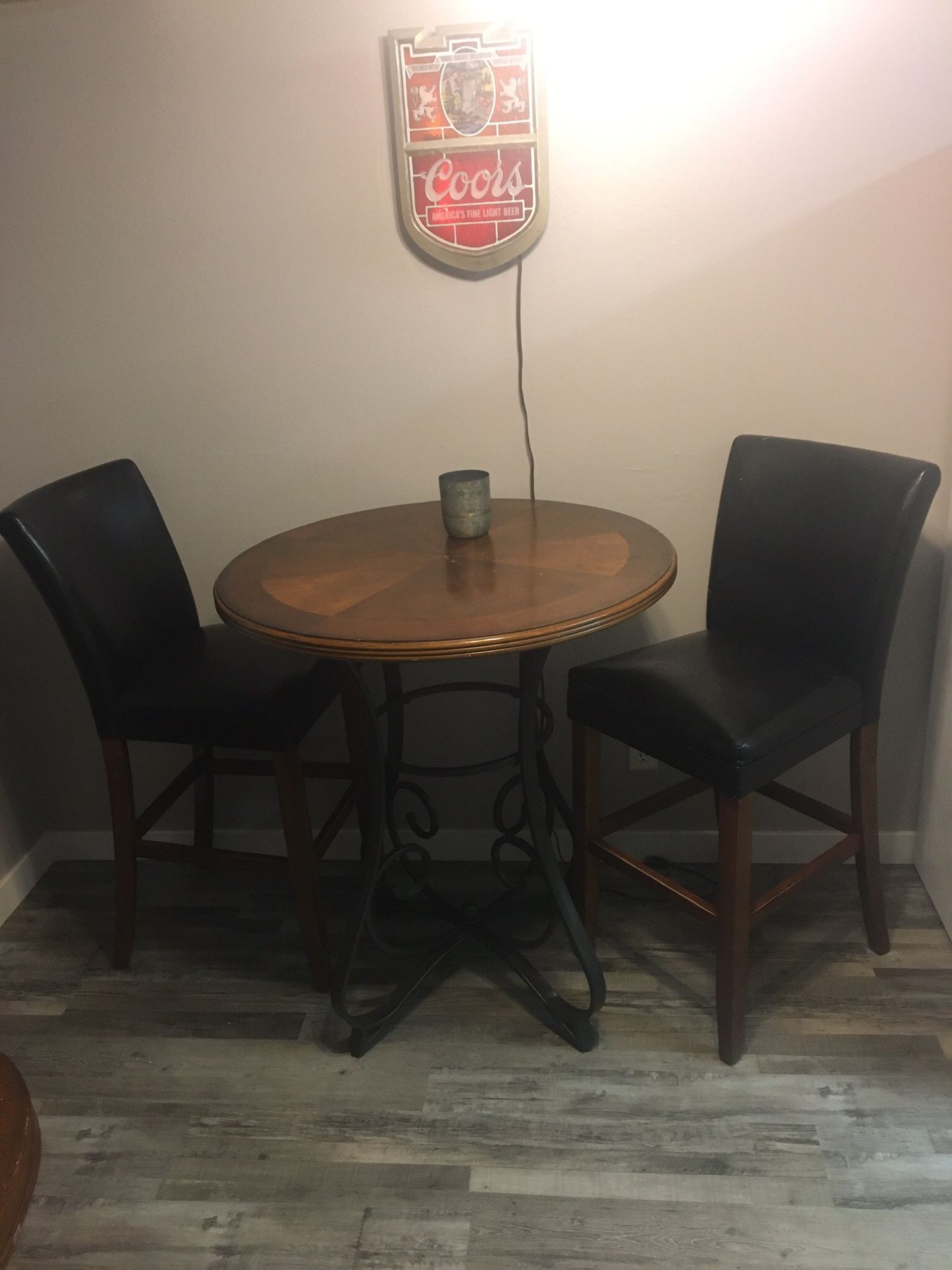 Iron Wrought Wood, High Top Table - w/Chairs