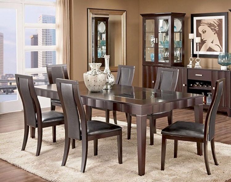 Dining table set of 7 (1 table and 6 chairs and Leaf!!)- USED $350