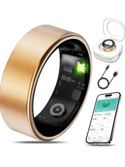 Gold Smart Health Tracking Ring with Charging Case