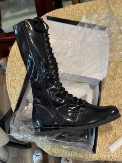 Black Patent Leather Tall Lace-Up Combat Boots