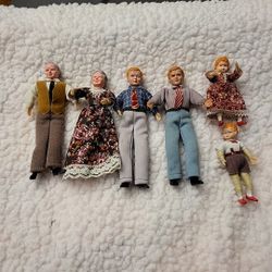 Vintage German Caco Dolls Dollhouse Family of 6 Thread Wrapped