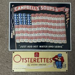 Vintage Ande Rooney Metal Porcelain Advertising Sign Lot - Campbell’s & Oysterettes 
