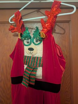Red Velour Reindeer Christmas Jumper Overalls, Women's Medium
