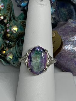 Oval Iridescent Rainbow Stone Ring Size 7.5 For $14