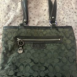 Authentic green original COACH logo hand bag NY addition