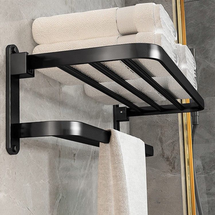 Bathroom Lavatory Towel Rack with Two Towel Bars, Towel Holder with Shelf, Matte Black