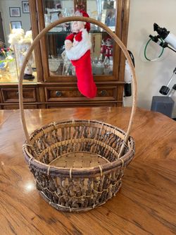 Unique Brown Basket with Handle with Stick Sides
