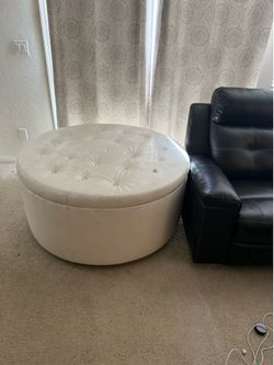 Large white Tufted Ottoman with Crystal Accents