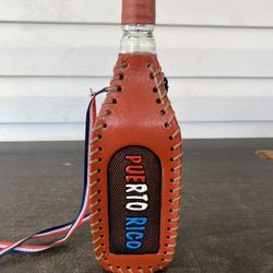 Vintage Arte Gitana Mia Puerto Rico Handmade Leather Wrapped Bottle