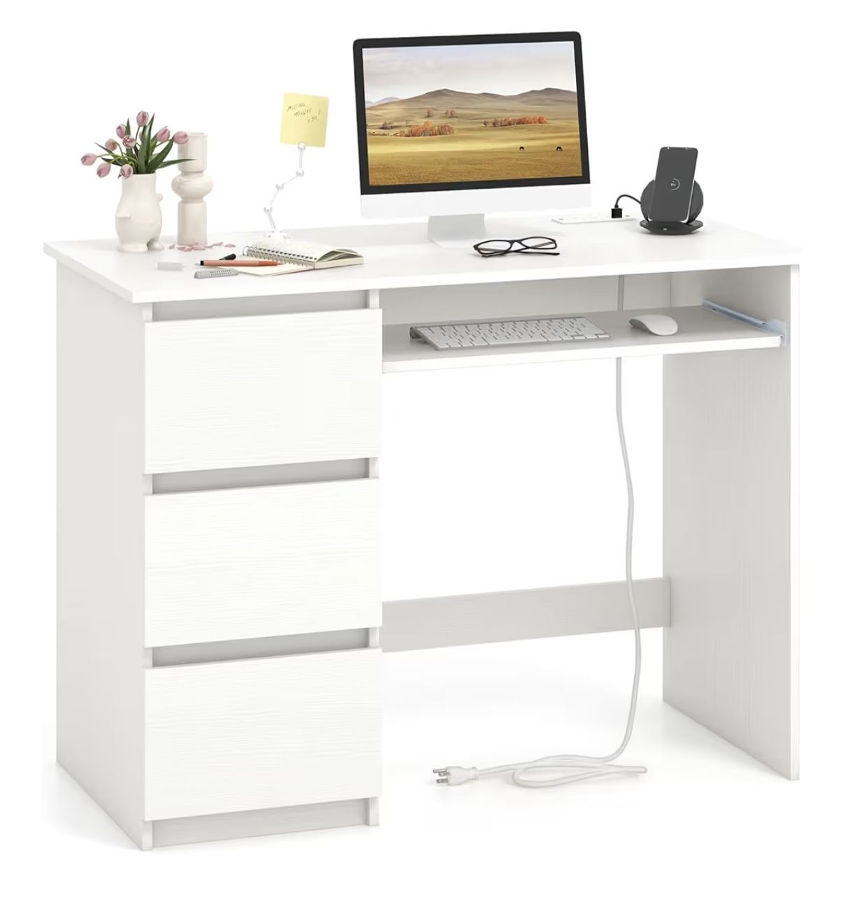 White Desk with Drawers/ Vanity Desk/ Office Desk