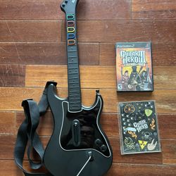 Lot PS2 Wireless Guitar Hero 3 Kramer Strikers DONGLE W/ Strap Game Tested