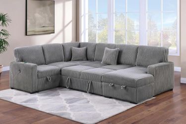 🎪 Sectional Sofa Bed with Storage, Smoke Corduroy Fabric, New In The Box.