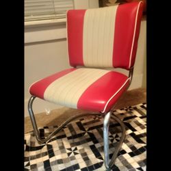 Red And White Leather Upholstered Steel Tube Chair