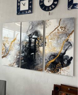 Cuadro abstracto negro y dorado 72” x 48”🖼️