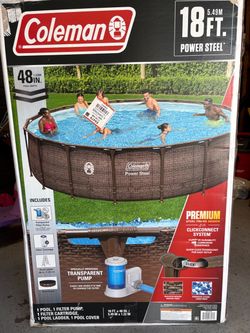 Coleman 18 ft x 48 in. above-ground pool set, complete kit with pump, ladder, and cover. Gently used for two seasons