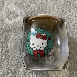 Hello Kitty Glass Mug With Lid & Spoon