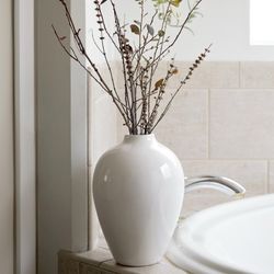 10 Inch Elegant Glossy Porcelain Vase - White Ceramic Vase, Large Ceramic for Vases Home Decor, Tall White Decorative Vases for Pampas Grass