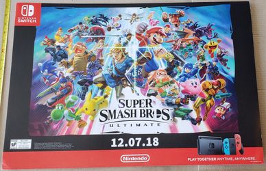 Super Smash Bros Nintendo poster! Large ~26" inches wide x 17.5" inches tall