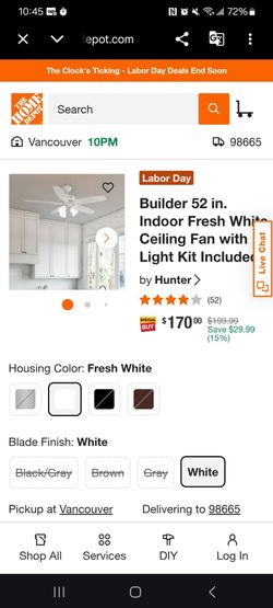 Hunter Builder 52 in. White Ceiling Fan with Light Kit